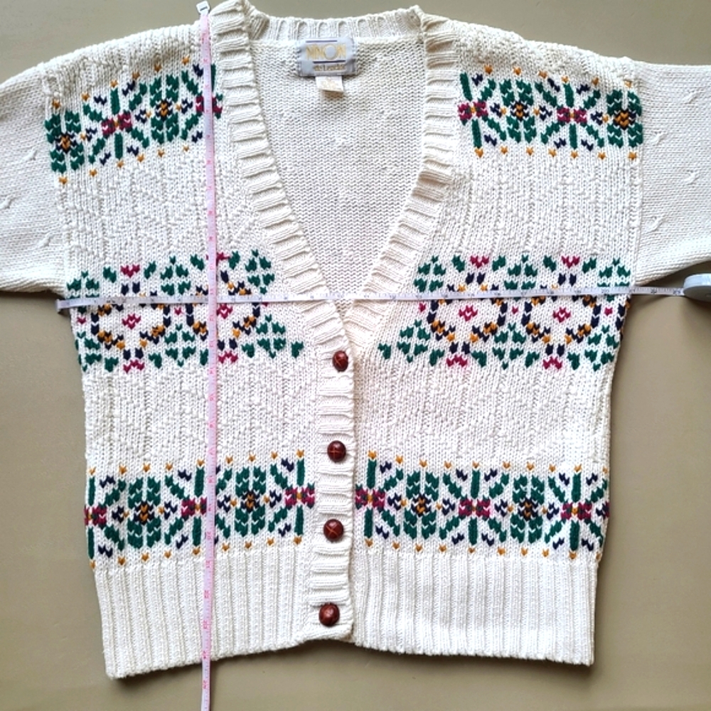 Vtg Floral Grandma Sweater Cottagecore Ninon de Lenclos Handknit Cardigan Large - Picture 9 of 9